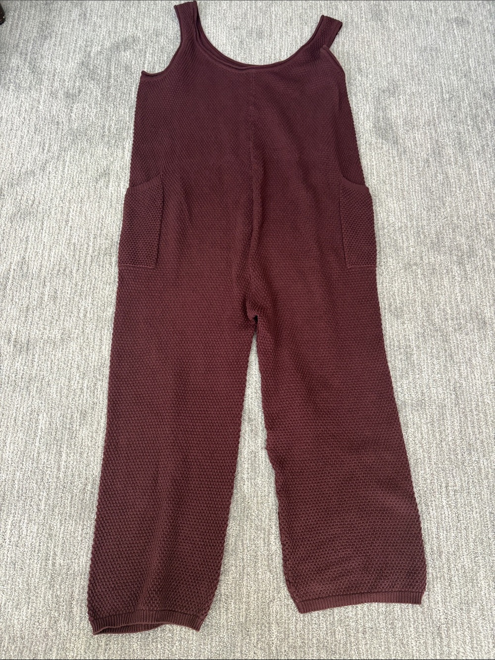 Sleeveless Knit Wide-Leg Jumpsuit in Deep Burgundy
